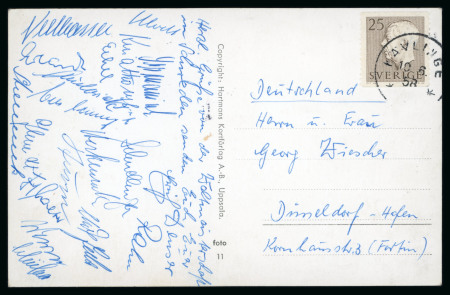 Stamp of Thematics 1958 World Cup in Sweden: 1958 (Jun 10) picture postcard written by Erich Deuser with autographs of West Germany players