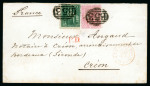 Stamp of Mauritius » 1860-72 De La Rue Issues (SG 46-72) 1s deep green, in combination with 1860 4d. rose, on 1863 (6 Jan.) envelope to France