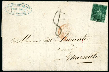 Stamp of Mauritius » 1858-62 Britannia Issues (SG 26-35) entire with 4d. to Marseille