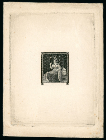 Stamp of Mauritius » 1858-62 Britannia Issues (SG 26-35) 1858 Britannia master die proof in black on sunken