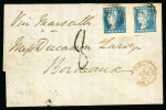 Stamp of Mauritius » 1859 Dardenne Issue (SG 41-44) Dardenne 2d. blue pair on laid paper, with huge margins, on 1860 (Mar 5) entire from Port Louis "Via Marseilles" to Bordeaux