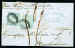 Stamp of Mauritius » 1859 Lapirot Issue » Worn Impressions (SG 39) 1859 Lapirot 2d. blue, worn impression horizontal pair, positions 1-2, used on large part cover front