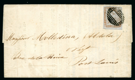 Stamp of Mauritius » 1848-59 Post Paid Issue » Latest Impressions (SG 23-25) Latest Impression 1d. red on bluish paper, latest Impression, position 3, on 1859 printed circular to Port Louis