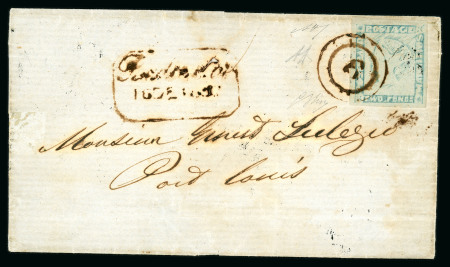 Stamp of Mauritius » 1848-59 Post Paid Issue » Latest Impressions (SG 23-25) 2d. blue, latest Impression, position 2, tied by target "6" of Poudre d'Or, on cover to Port Louis