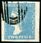 Stamp of Mauritius » 1859 Dardenne Issue (SG 41-44) 1859 Dardenne Issue 2d. pale blue on laid paper, position 36, with heavy retouch on neck, used