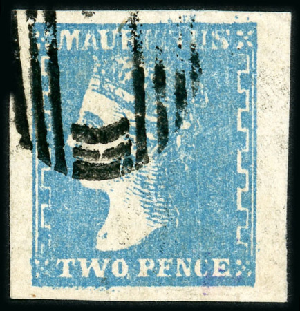 Stamp of Mauritius » 1859 Dardenne Issue (SG 41-44) 1859 Dardenne Issue 2d. pale blue on laid paper, position 36, with heavy retouch on neck, used