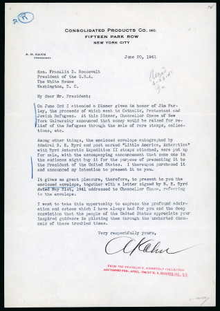 Stamp of Thematics » Polar 1941 letter from KAHN to President Roosevelt