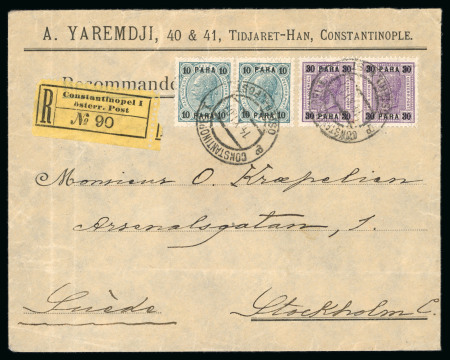 Stamp of Austria » Austrian Levant 1907 registered cover from Constantinople to Stockholm