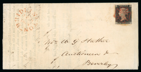 Stamp of Great Britain » 1840 1d Black and 1d Red plates 1a to 11 1840 (Jul 9) pre-printed lettersheet from Bridlington to Beverley (Yorkshire) with 1d black pl.1a OD with four margins