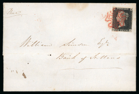 Stamp of Great Britain » 1840 1d Black and 1d Red plates 1a to 11 1840 (Nov 9) wrapper sent locally in Edinburgh to the secretary of the Bank of Scotland with 1d black pl.1a GI