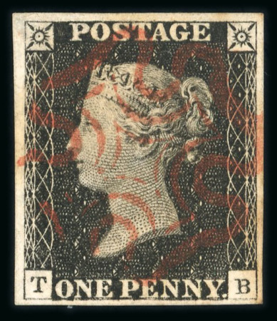 Stamp of Great Britain » 1840 1d Black and 1d Red plates 1a to 11 1840 1d black pl.1b TB with  margins and a nice strike of a red MC