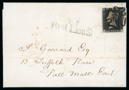 Stamp of Great Britain » 1840 1d Black and 1d Red plates 1a to 11 1841 (Feb 22) cover sent within London with 1840 1d black pl.2 ND with fine to good margins