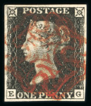 Stamp of Great Britain » 1840 1d Black and 1d Red plates 1a to 11 1840 1d black Pl.4 EG with good even margins and neat brownish-red MC