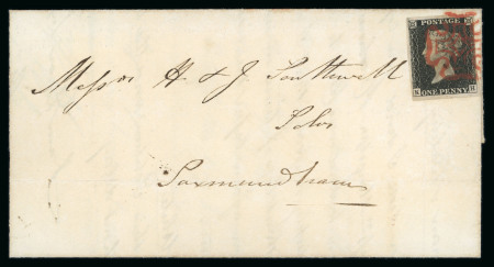 Stamp of Great Britain » 1840 1d Black and 1d Red plates 1a to 11 1840 (Jul 17) entire from London to Saxmundham with 1840 1d black pl.4 KH