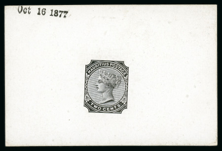 Stamp of Mauritius » 1879-80 De La Rue Watermark CC (SG 92-100) 1877 2c. master die proof in black on white glazed