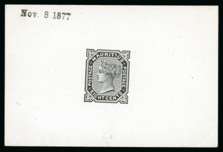 Stamp of Mauritius » 1879-80 De La Rue Watermark CC (SG 92-100) 1877 8c. master die proof in black on white glazed