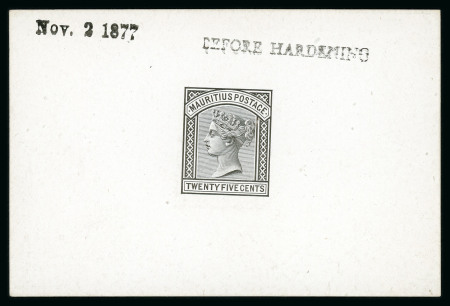 Stamp of Mauritius » 1879-80 De La Rue Watermark CC (SG 92-100) 1879-80 25c. De La Rue die proof in black on white glazed card