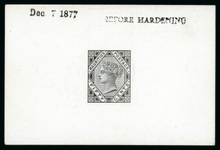 Stamp of Mauritius » 1879-80 De La Rue Watermark CC (SG 92-100) 50c. De La Rue die proof in black on white glazed card