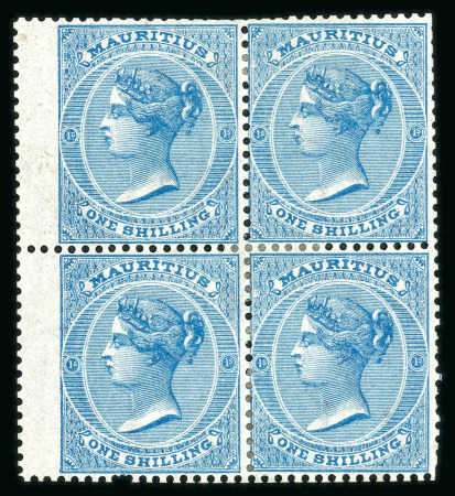 Stamp of Mauritius » 1860-72 De La Rue Issues (SG 46-72) 1863-72 1/- blue block of four fresh large part original gum