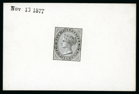 Stamp of Mauritius » 1879-80 De La Rue Watermark CC (SG 92-100) 1879-80 13c. De La Rue die proof in black on white glazed card