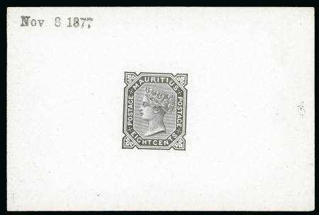 Stamp of Mauritius » 1879-80 De La Rue Watermark CC (SG 92-100) 1879-80 8c. De La Rue die proof in black on white glazed card