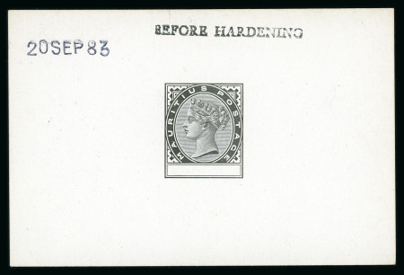 Stamp of Mauritius » 1883-94 De La Rue Watermark CA (SG 101-111) 16c. issue design die proof with blank value tablet, in black on glazed card