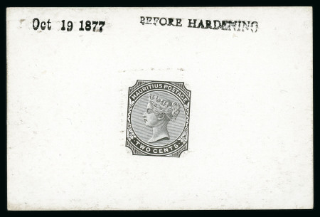 Stamp of Mauritius » 1879-80 De La Rue Watermark CC (SG 92-100) 1879-80 2c. De La Rue die proof in black on glazed card