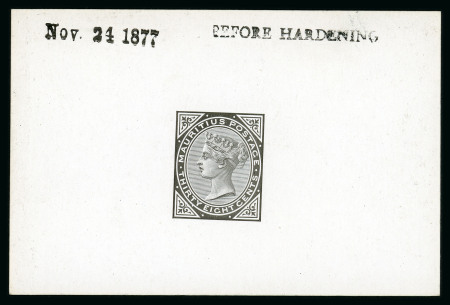 Stamp of Mauritius » 1879-80 De La Rue Watermark CC (SG 92-100) 1879-80 38c. De La Rue die proof in black on glazed card