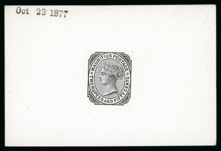 Stamp of Mauritius » 1879-80 De La Rue Watermark CC (SG 92-100) 1879-80 2r 50c. die proof in black on glazed card (92x60mm.)