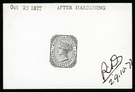 Stamp of Mauritius » 1879-80 De La Rue Watermark CC (SG 92-100) 1879-80 2r 50c. die proof in black on glazed card (92x60mm.)