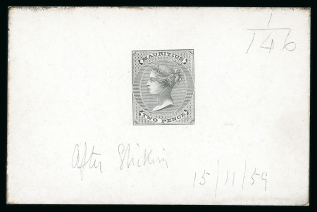 Stamp of Mauritius » 1860-72 De La Rue Issues (SG 46-72) 2d. De La Rue die proof in black on glazed card (92x60mm) marked "After Striking"