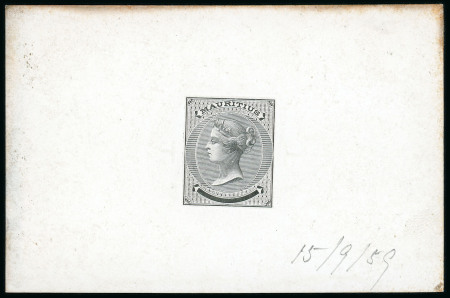 Stamp of Mauritius » 1860-72 De La Rue Issues (SG 46-72) 2d. De La Rue die proof (value tablet blanked out) in black on glazed card