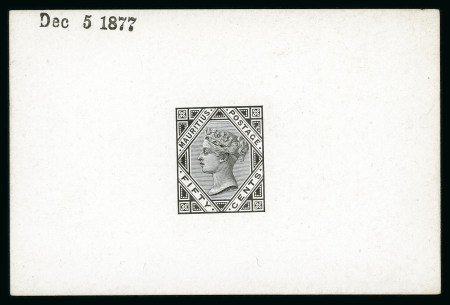 Stamp of Mauritius » 1879-80 De La Rue Watermark CC (SG 92-100) 1879-80 50c. De La Rue die proof in black on glazed card