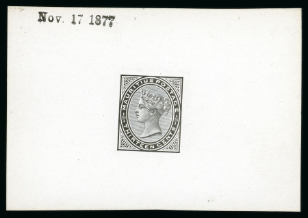 Stamp of Mauritius » 1879-80 De La Rue Watermark CC (SG 92-100) 1879-80 13c. De La Rue die proof in black on glazed card