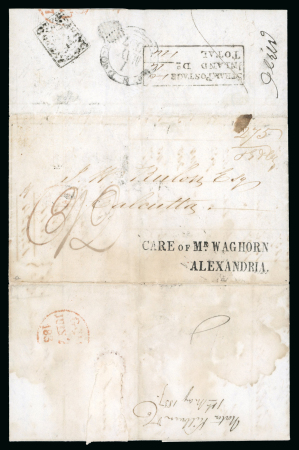 Stamp of Egypt » Private Carriers and Forwarding Agents 1837 (1.5) Folded lettersheet from London to Calcutta showing superbly clear strike of the 2-line “CARE OF MR. WAGHORN / ALEXANDRIA” hs
