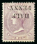Stamp of Mauritius » 1876-78 Surcharges (SG 76-91) 1876 "HALF PENY" on 9d. dull purple (type 11), Variety