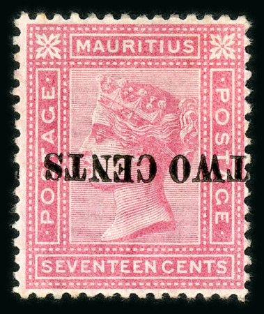 Stamp of Mauritius » 1883-91 Surcharges, Arms & Jubilee Issues (SG 112-35, 137) 1891 "TWO CENTS" on 17c. rose (type 32), variety surcharge inverted