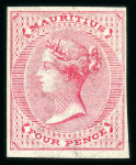 Stamp of Mauritius » 1860-72 De La Rue Issues (SG 46-72) 1863-72 1d. brown, 2d. bright blue, 4d. rose, 6d. blue-green, 10d. maroon, 1/- yellow imperforate imprimaturs