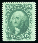 Stamp of United States » 1857-61 Issue 1859, Washington 10c green shade (35) fine stamp hinged