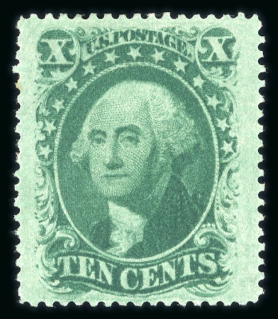 Stamp of United States » 1857-61 Issue 1859, Washington 10c green shade (35) fine stamp hinged