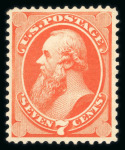 Stamp of United States » 1870-75 National Bank Note Co. and Continental Bank Note Co. Issues 1873, Stanton 7c orange vermillion shade (160) fine