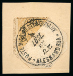 Stamp of Egypt » 1866 First Issue » Issued Stamps 2pi, bisect on fragment, tied by Alexandria cancellation