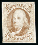 Stamp of United States » 1847 Issue 1847, Franklin 5c red brown shade Scott n° 1 used stamp
