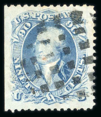 Stamp of United States » 1861-1866 issue 1861, Washington 90c blue shade (72) used stamp grid