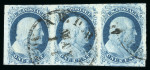 Stamp of United States » 1851-57 Issue 1851, Franklin 1c blue used strip of three