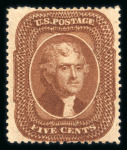 Stamp of United States » 1857-61 Issue 1860, Jefferson 5c brown shade (30A) hinged original