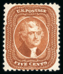 Stamp of United States » 1875 Reprints of the 1857-61 Issue   1875 Reprint, Jefferson 5c orange brown, no gum as issued