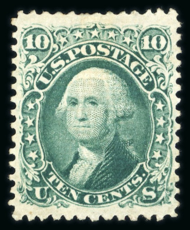 Stamp of United States » 1867 Grill Issue 1868, Washington 10c green shade "E" grill mint hinged original gum