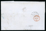 Stamp of United States » 1869 Pictoral Issue 1869 issue 6c blue (115), tied by mute cancel, used in combination with France 1868 20c Blue Napoleon III Lauré (3)