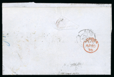 1869 issue 6c blue (115), tied by mute cancel, used in combination with France 1868 20c Blue Napoleon III Lauré (3)